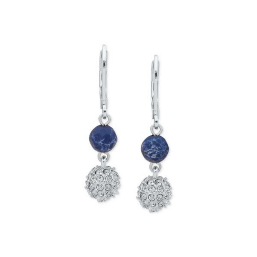 Anne Klein Womens Silver Blue Crystal Stone Drop Earrings - Picture 1 of 2